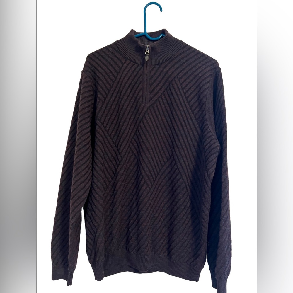 Lenor Romano Merino Wool Blend Sweater Men’s L Speckled Brown Textured 1/4 Zip